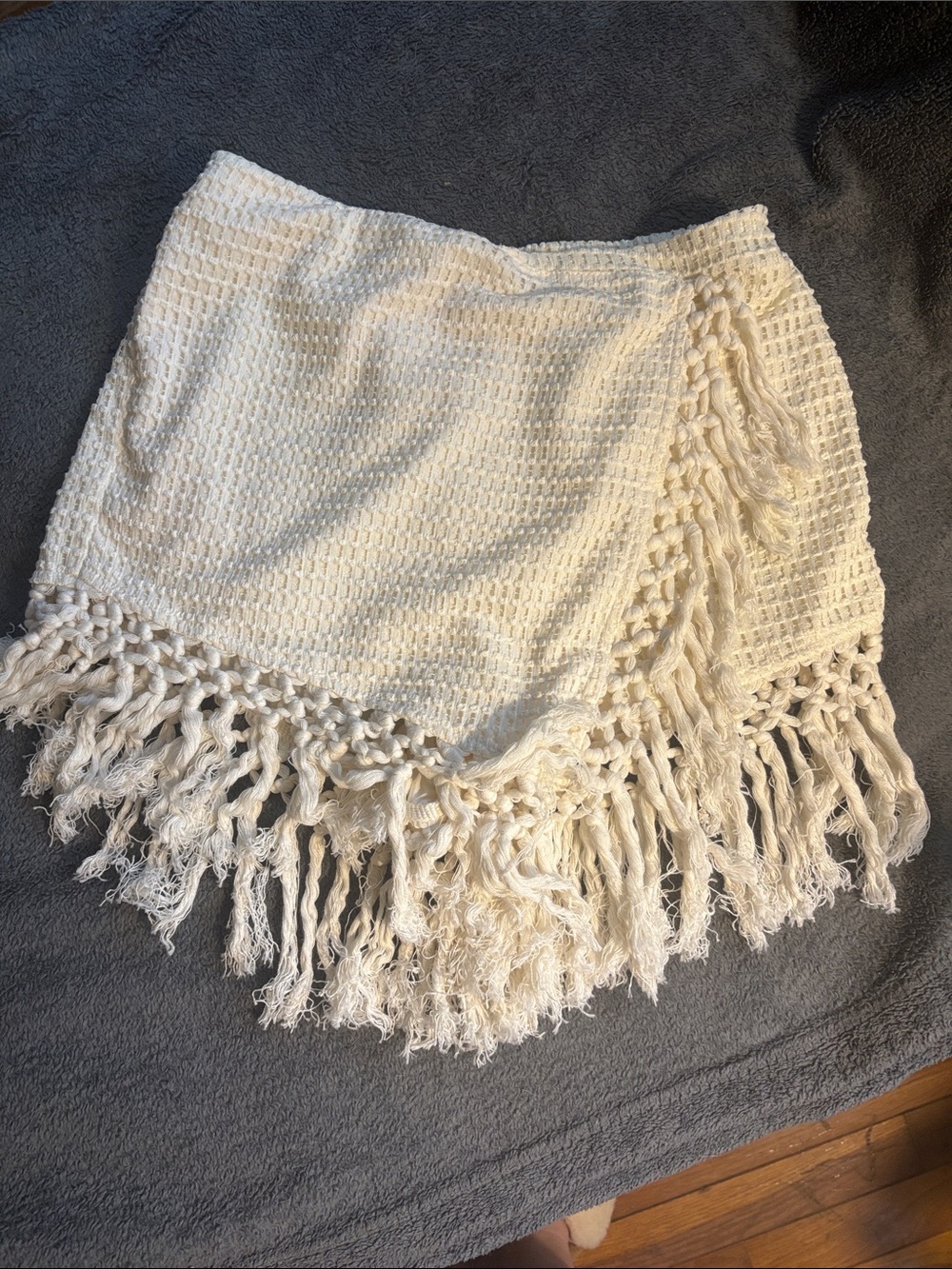 Fashion Nova Cream Crochet Fringe Skort